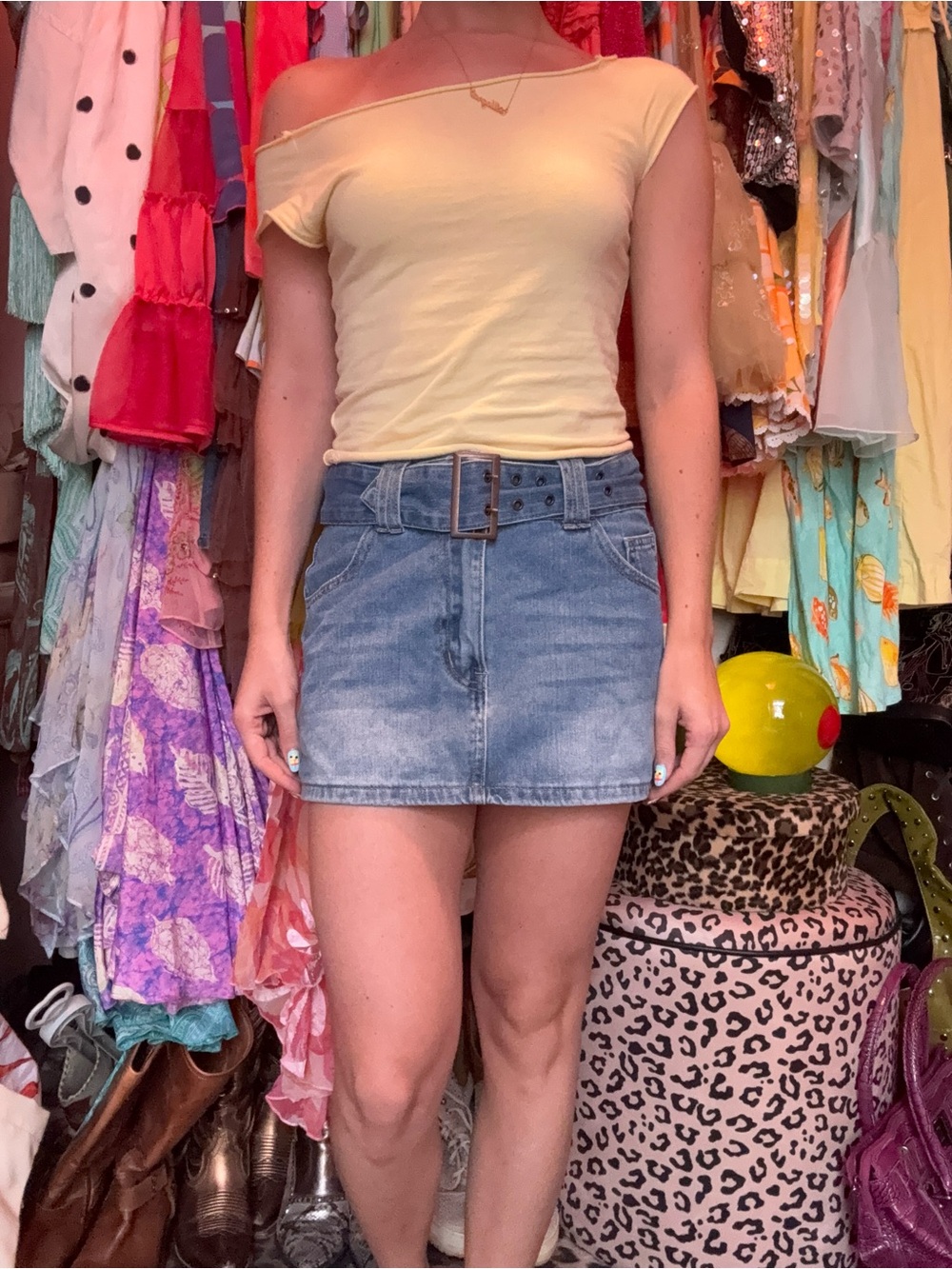 Denim Mini Skirt with Belt - Blue